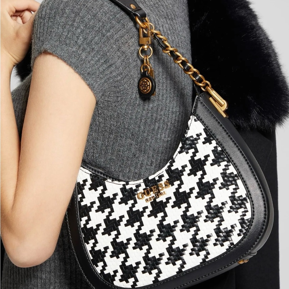 GUESS Abey Small Hobo Bag Black/White, Black / White